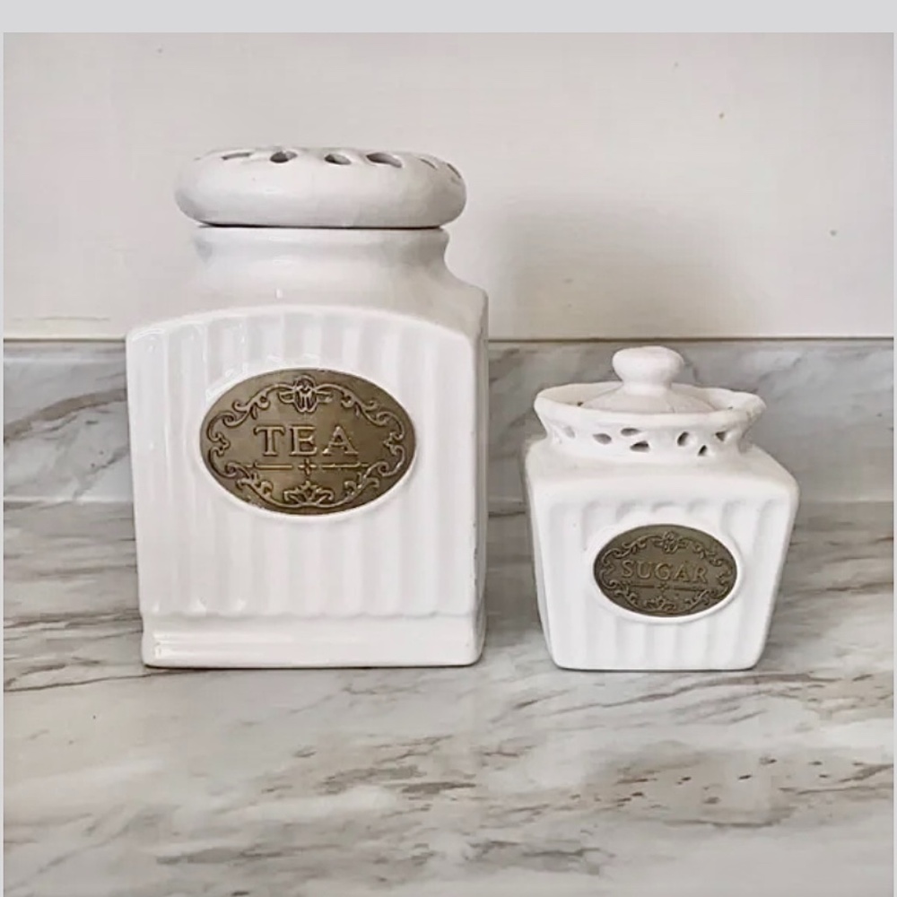 🪞Set of tea and sugar over the counter lid kitchen jars matching set of 2 ivory
